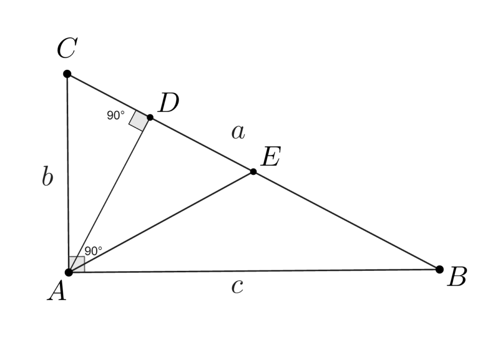 Aria triunghiului dreptunghic - un triunghi dreptunghic ABC, înălțimea AD și mediana AE