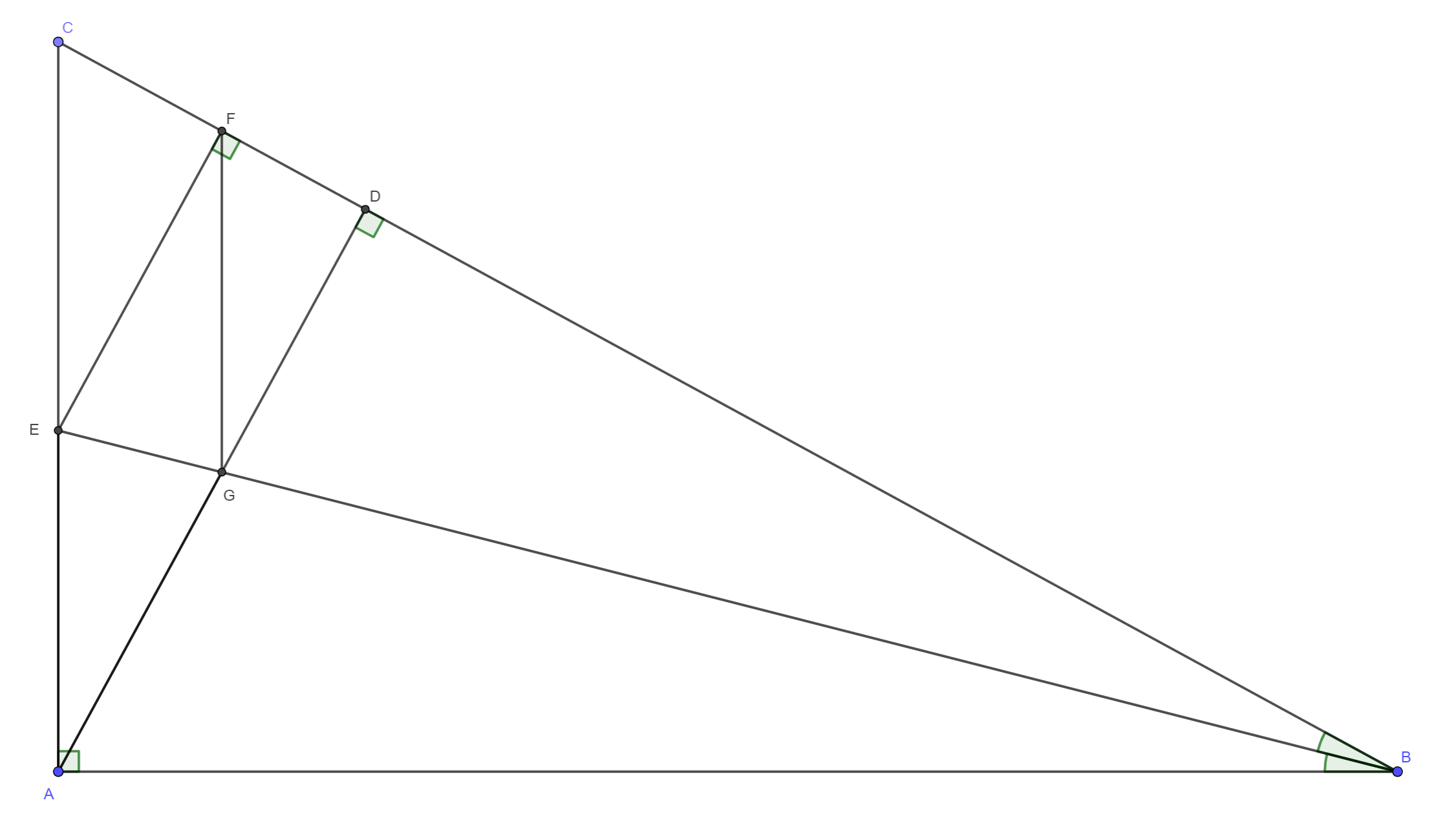 Triunghi dreptunghic cu înălțime  și bisectoare.